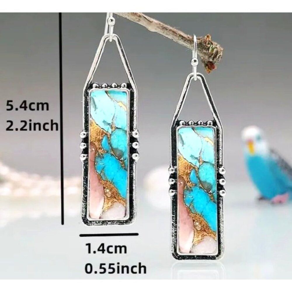 Bohemian Blue Geometric Dangle Costume‎ Jewelry NWOT